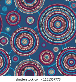 Abstract Seamless Ethnic Style Circle Simple Color Vector Needlework Background, Ornamental Round Geometric Knitted Pattern