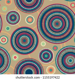 Abstract Seamless Ethnic Style Circle Simple Color Vector Needlework Background, Ornamental Round Geometric Knitted Pattern