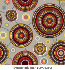 Abstract Seamless Ethnic Style Circle Simple Color Vector Needlework Background, Ornamental Round Geometric Knitted Pattern
