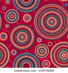 Abstract Seamless Ethnic Style Circle Simple Color Vector Needlework Background, Ornamental Round Geometric Knitted Pattern