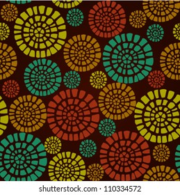 Abstract seamless ethnic summer retro texture with circle elements. Ethnic summer effect pattern