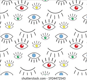 Abstract seamless eye pattern for girls, boys. Creative vector pattern with psychedelic eyes. Funny eyes pattern for textile and fabric. Fashion sport style. Background for kids, girls.