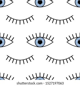 Abstract seamless eyes pattern for girls, boys. Creative vector pattern with psychodelic eyes. Funny eyes pattern for textile and fabric. Fashion sport style. Background for kids open and closed eyes