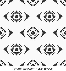 Abstract seamless eyes pattern. Stylized eye shapes. Vector monochrome illustration.