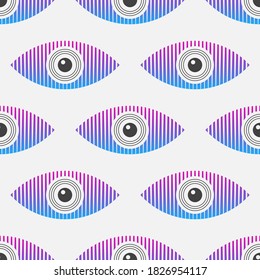 Resumen de patrón de ojos impecables. Formas de ojos estilizadas con rayas verticales. Ilustración de color del vector.