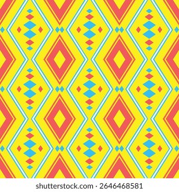 Abstract Seamless Fabric Design Featuring Bold Geometric Shapes On Yellow. fabric pattern
