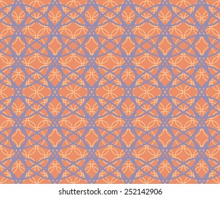 Abstract seamless fabric retro pattern of intersecting hoops. Orange, yellow, blue colors