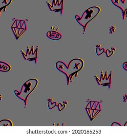 Abstract seamless fashion graffiti pattern  Fancy repeat print  Urban style romantic repeated ornament 