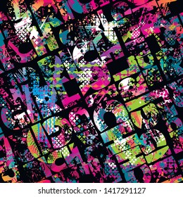 Abstract seamless fashion lettering print. Repeated graffiti pattern for girlish textile, sport clothes, wrapping paper. 