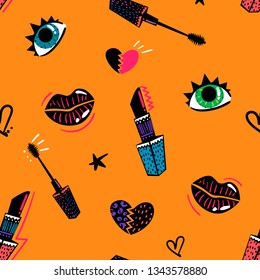 Abstract seamless fashion pattern with fancy elements. 