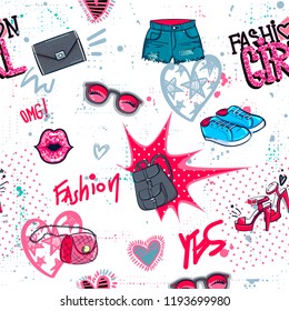 Abstract seamless fashion pattern. Girlish fancy Repeated backdrop for girl, boy, sport textile, clothes, wrapping paper. 