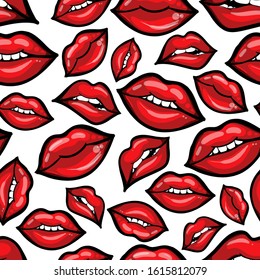 Abstract seamless fashion pattern with hand drawn red lips . drawing Red girlish repeated backdrop for fancy textile, clothes, wrapping paper.
