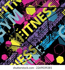 Abstract seamless fashion sport print with girls slogan. Repeated graffiti pattern for  textile, sport clothes, wrapping paper,  T-shirts,  web. 