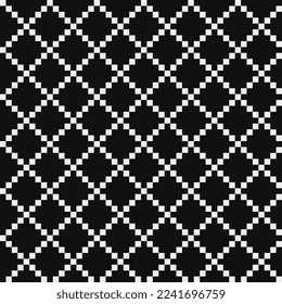 Abstract seamless fashion trend pattern fabric textures, lattice black and white pattern, pixel art vector monochrome illustration. Design for web and mobile app.