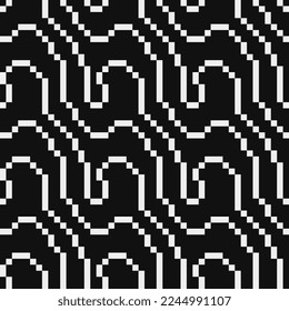 Abstract seamless fashion trend pattern fabric textures, black and white pattern, pixel art vector monochrome illustration. Design for web and mobile app.