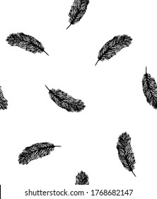 Abstract Seamless Feathers Vector Pattern Isolated Background