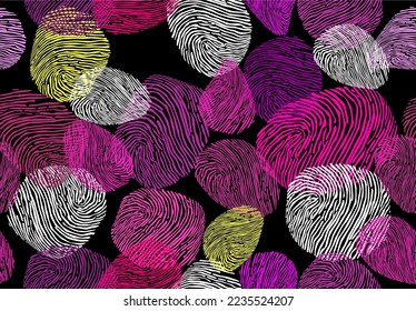 abstract seamless fingerprint background.finger marks on a black background.shades of pink and lilac.modern vector illustration. background images for fabrics, magazines, wallpapers