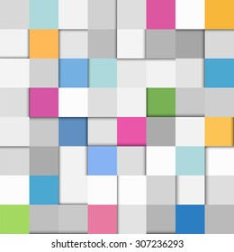 Abstract seamless flat paper squares background in grey, pink and blue