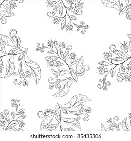 Abstract seamless floral background with contours flowers, vector