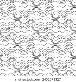 Abstract seamless floral background of doodle hand drawn lines. Monochrome wave pattern. Coloring book page. Black white wallpaper.