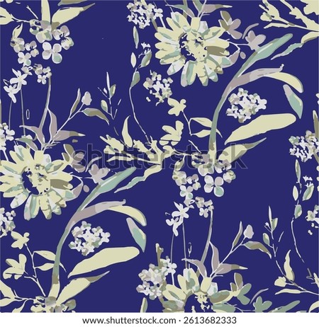 Abstract seamless floral background with flowers and leaves. Hand drawn modern art. Vintage organic hand drawn nature doodle graphic.
