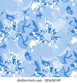Abstract seamless floral background. Garden party, poster, flyer, banner, cards, invitation, prints design element. Beautiful blue flowers. Hand painted watercolor elements. Vector format.