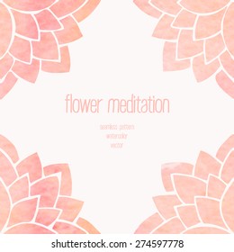 Abstract seamless floral background. Hand drawing watercolor pink lotus flowers on white background. Oriental japanase, chinese or indian pattern. Vector frame, border or seamless pattern for design