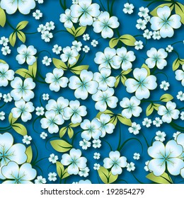 abstract seamless floral background with spring ornament on blue