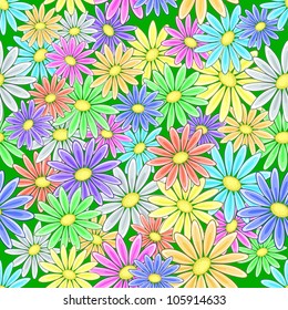 Abstract seamless floral background with a various symbolical flowers. Vector
