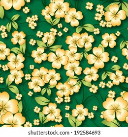 abstract seamless floral background with yellow spring ornament on green