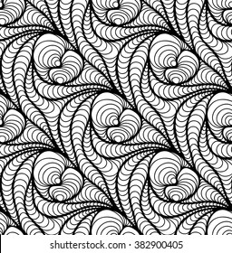 Abstract seamless floral black white background of doodle hand drawn lines. Monochrome pattern. Coloring book page