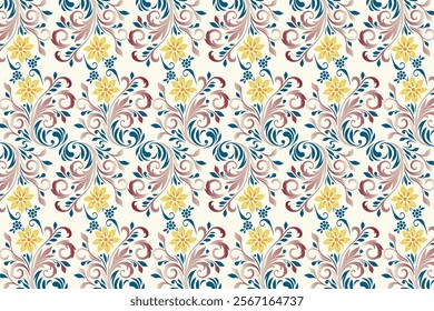 abstract seamless floral design with vintage botanical ikat motifs for fabric and wallpaper all over textured flower blossom pattern with traditional accents