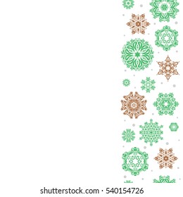 Abstract seamless with Floral Elements. Copy space (place for your text). Vertical vector winter pattern. Seamless design on white background in green, gray and brown colors.