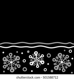 Abstract seamless with Floral Elements. Horizontal vector winter pattern. Seamless design on black background in gray colors. Copy space (place for your text).