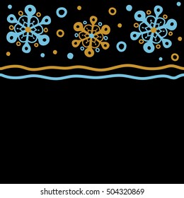 Abstract seamless with Floral Elements. Horizontal vector winter pattern. Seamless design on black background in blue colors. Copy space (place for your text).