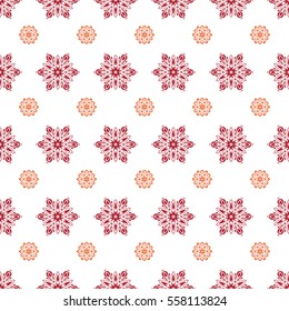 Abstract seamless with Floral Elements. Vector winter pattern. Seamless design on white background in red and orange colors.