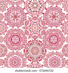 Abstract seamless with Floral Elements. Vector winter pattern. Seamless design on white background in red, green and pink colors.