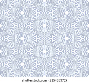 Abstract seamless floral hexagons pattern. Blue and white texture. Vector art.