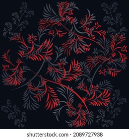 Abstract seamless floral pattern. Black background, textile, print or wrapper paper. Black and Red endless design element.