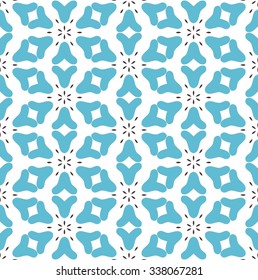Abstract seamless floral pattern in blue and brown colors on white background