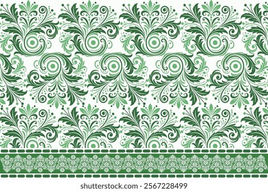 abstract seamless floral pattern with border design, showcasing vintage botanical motifs and ethnic geometric accents for fabric, textiles, wallpaper, and fashion pieces