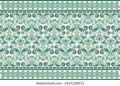 abstract seamless floral pattern with border design, vintage botanical and ethnic geometric motifs for textiles, fabric, wallpaper, and fashion apparel