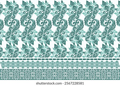 abstract seamless floral pattern with border design and vintage botanical motifs along with ethnic geometric details for fabric, textiles, wallpaper, and fashion