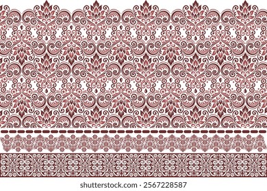 abstract seamless floral pattern with border design featuring vintage botanical motifs and ethnic geometric shapes for fabric, textiles, wallpaper, and fashion accessories