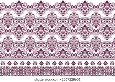 abstract seamless floral pattern with border design, vintage botanical motifs, and ethnic geometric accents for fabric, wallpaper, textiles, and fashion apparel