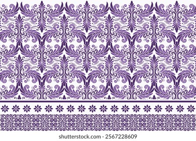 abstract seamless floral pattern with border design featuring vintage botanical motifs and ethnic geometric details for fabric, textiles, wallpaper, and fashion apparel