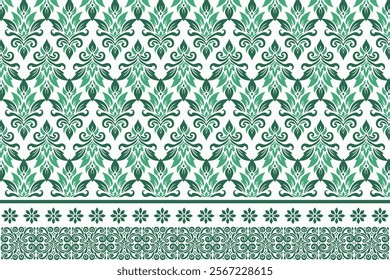 abstract seamless floral pattern with border design, featuring vintage botanical motifs and ethnic geometric patterns for fabric, wallpaper, textiles, and fashion accessories