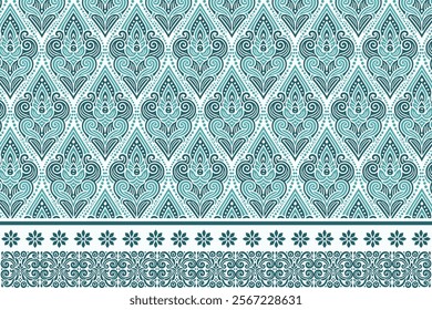 abstract seamless floral pattern with border design, featuring vintage botanical motifs and ethnic geometric patterns for textiles, fabric, wallpaper, and fashion apparel