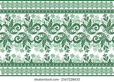 abstract seamless floral pattern with border design, featuring vintage botanical elements and ethnic geometric motifs for textiles, fabric, wallpaper, and fashion designs