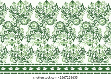 abstract seamless floral pattern with border design, vintage botanical motifs, and ethnic geometric touches for fabric, wallpaper, textiles, and fashion accessories